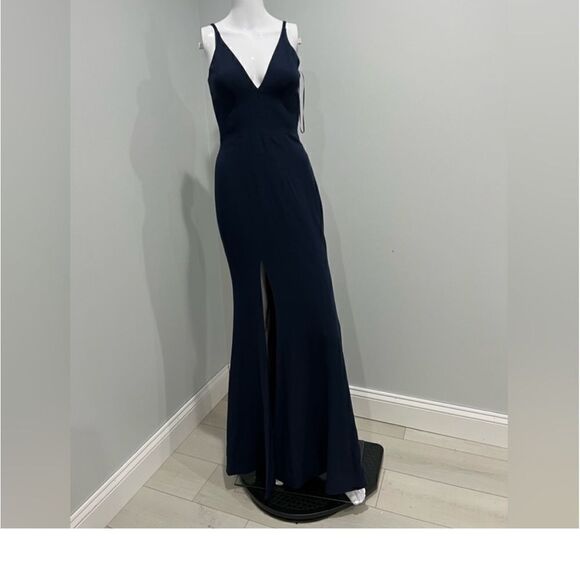 DRESS THE POPULATION Iris V-Neck Side Slit Gown size XL midnight blue - Picture 8 of 11